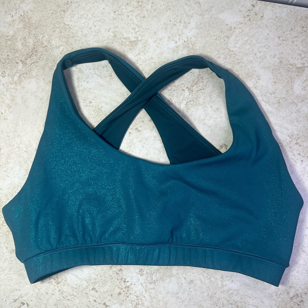 IVL Collective Shimmer Sports Bra Deep Teal Green Metallic Sparkle 6 Crossback